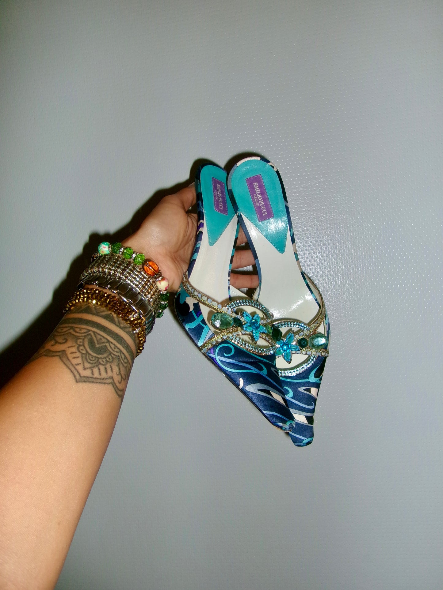 Silk Crystal Pucci Mules