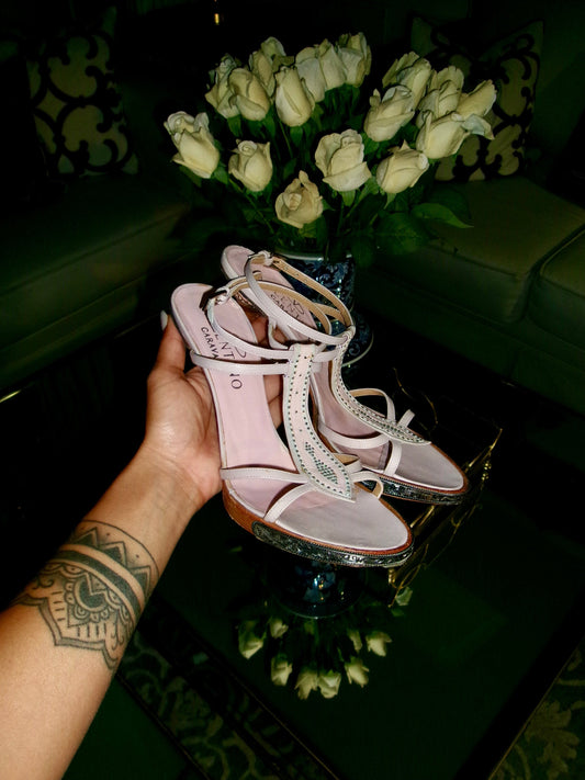 Vintage Valentino Sandals with Silver Metal Heels