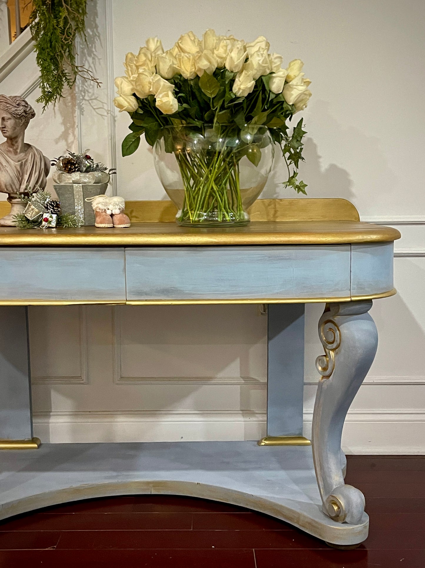 Italian Neoclassical Console Table  Library Desk with Gold Gild Antique