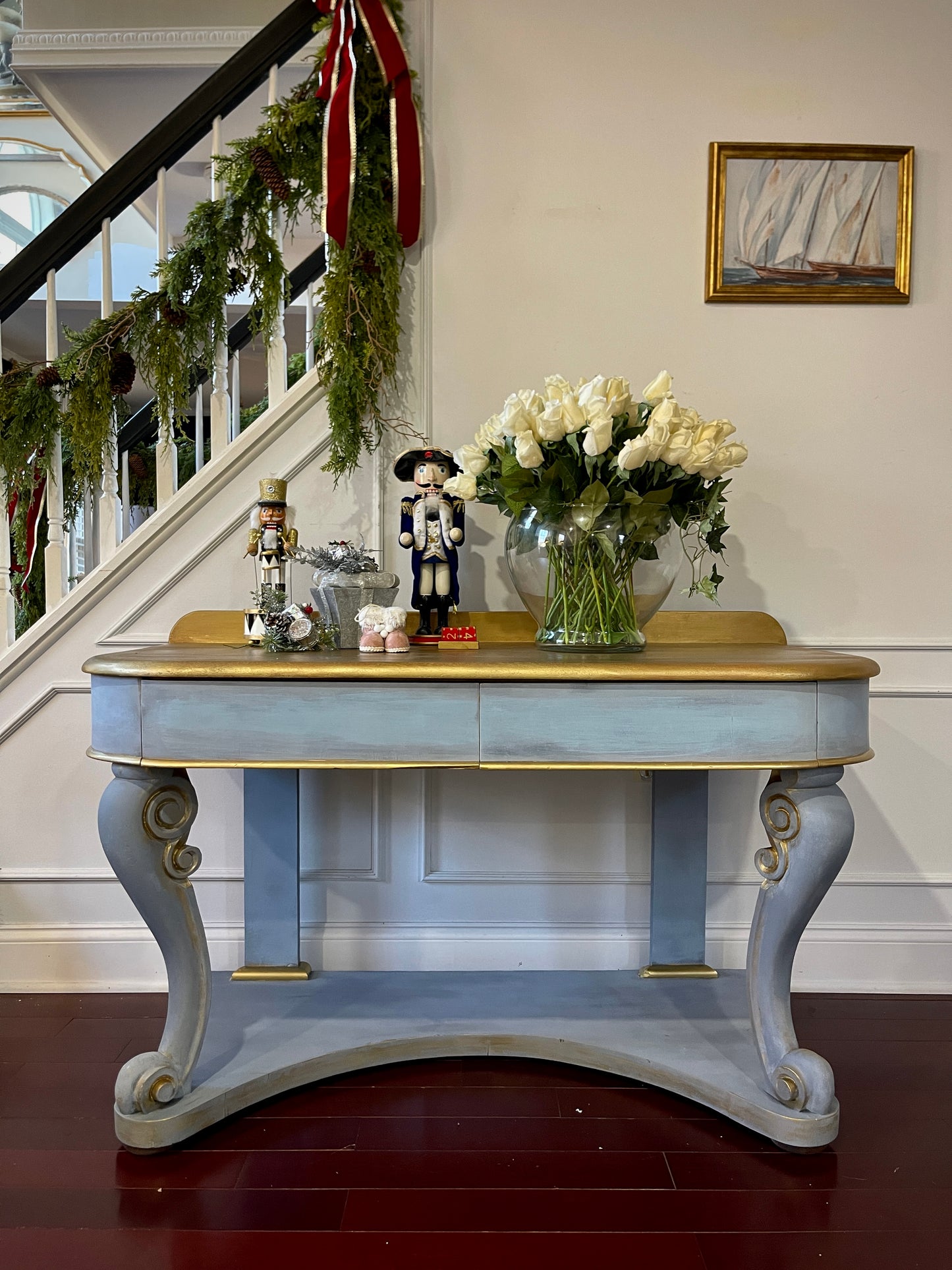 Italian Neoclassical Console Table  Library Desk with Gold Gild Antique